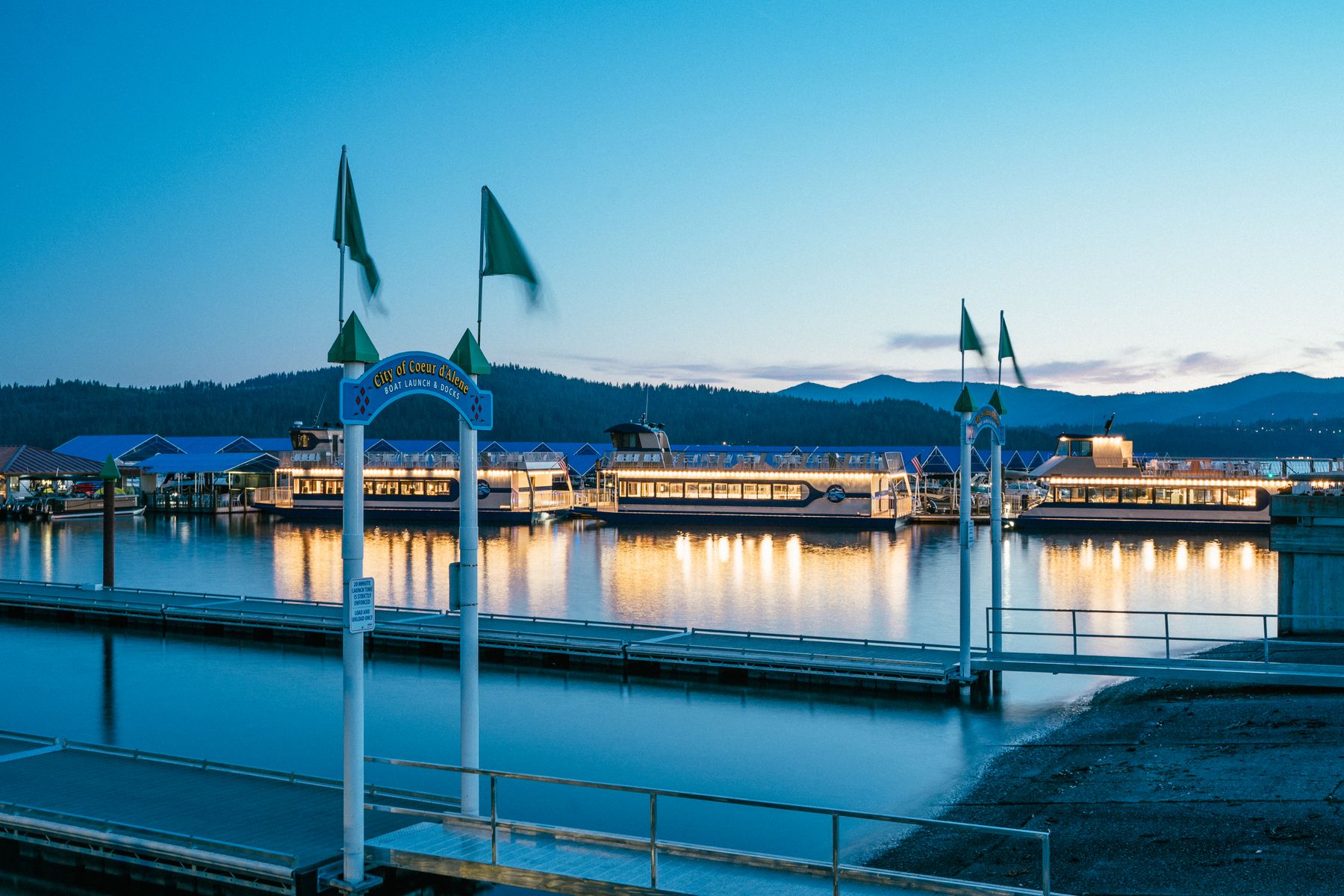 Coeur d’Alene marina at dusk